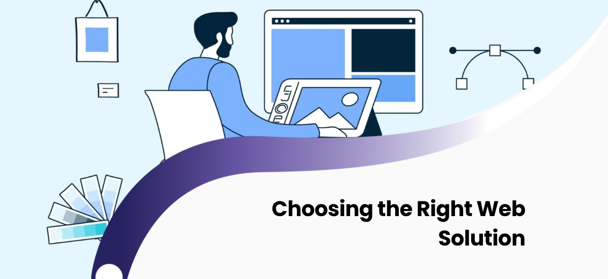 Types of web solutions: corporate website, e-commerce platform, and custom business system